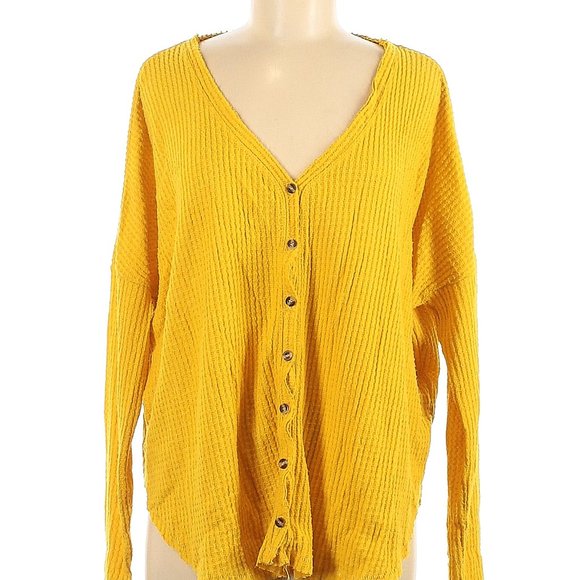 Out From Under Urban Outfitters Mustard Yellow V-Neck Button Up Cardigan Size M - Picture 1 of 4